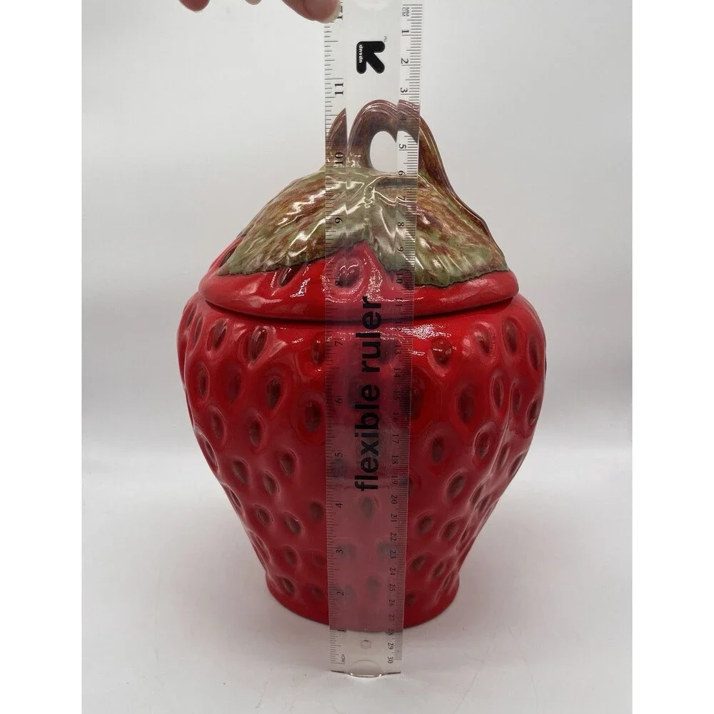 LARGE Strawberry Shaped  Canister Cookie Jar 11